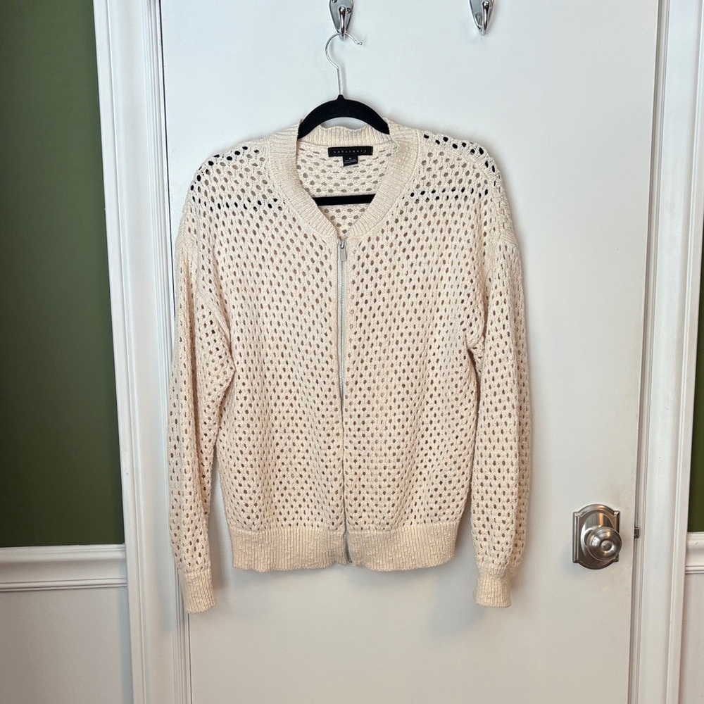 Sanctuary Ivory Open-Knit Zip-Up Sweater